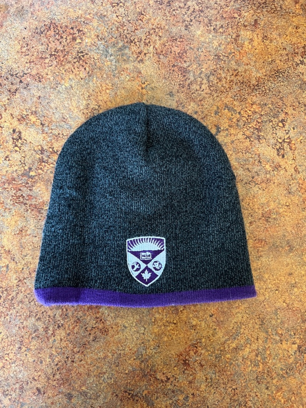 WESTERN Gray Beanie with Purple Trim and Crest